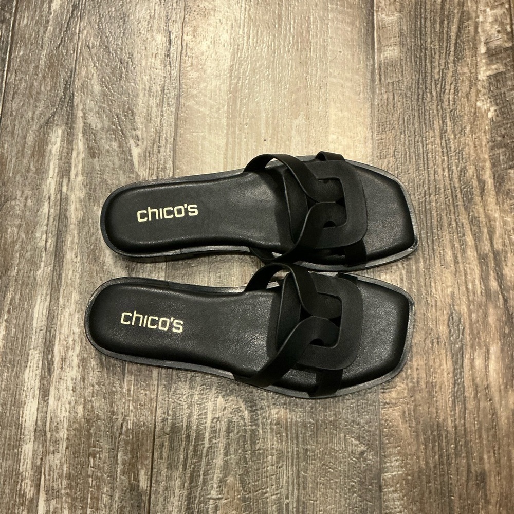 Chico's Black Interlocking Strap Slide Sandals Size 6 - Picture 2 of 16